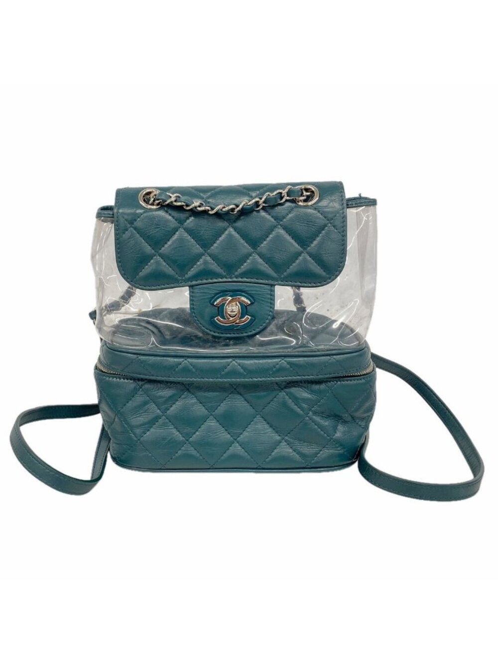Chanel Backpack Quilted Lambskin Vinyl Green Silver